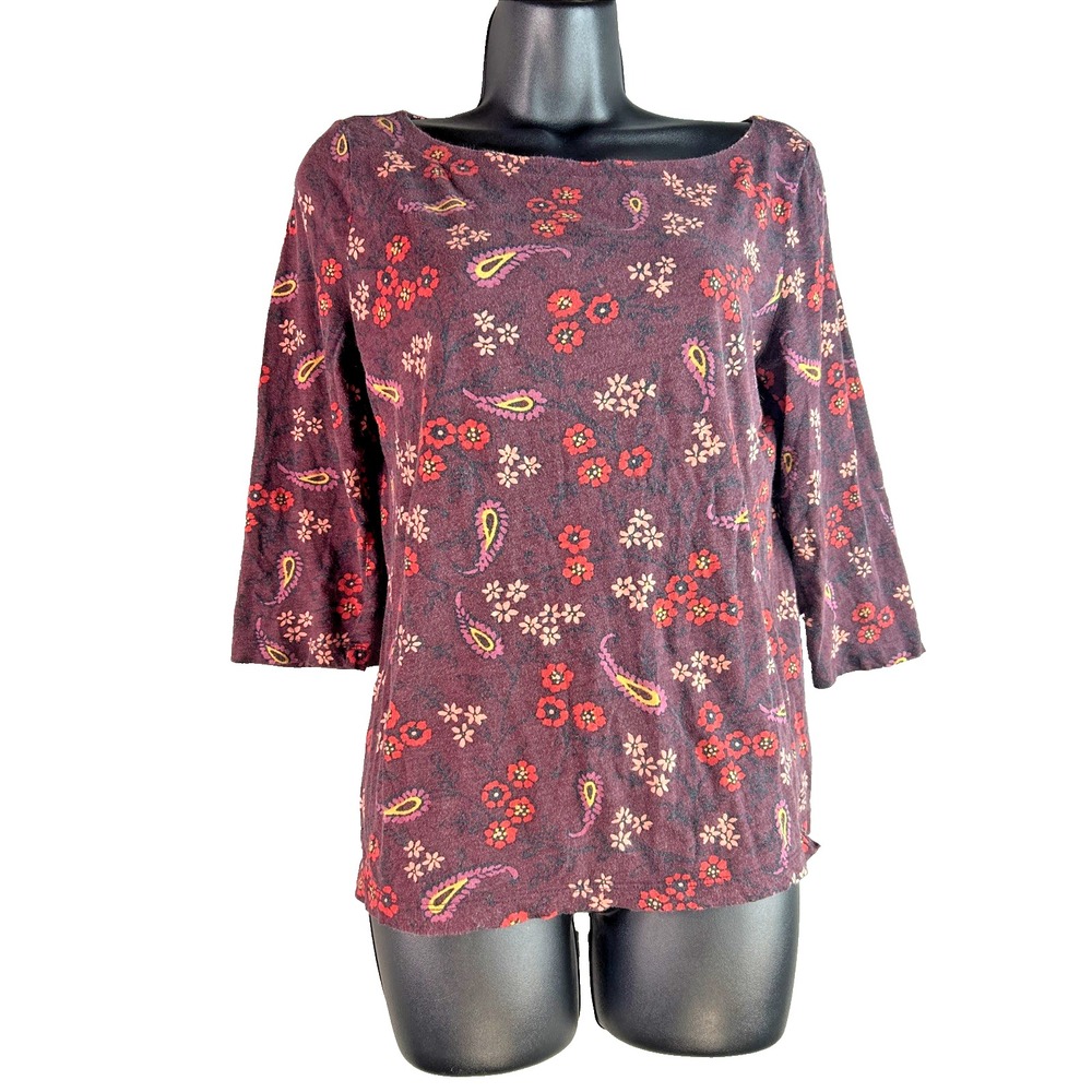 LOFT Medium Floral Paisley‎ Print 3/4 Sleeve Blouse Purple Red